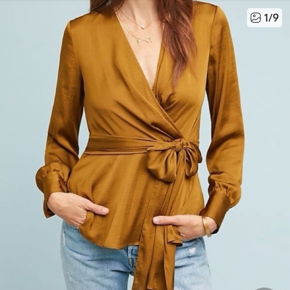 Anthro Moulinette Souers Gold Wrap Blouse